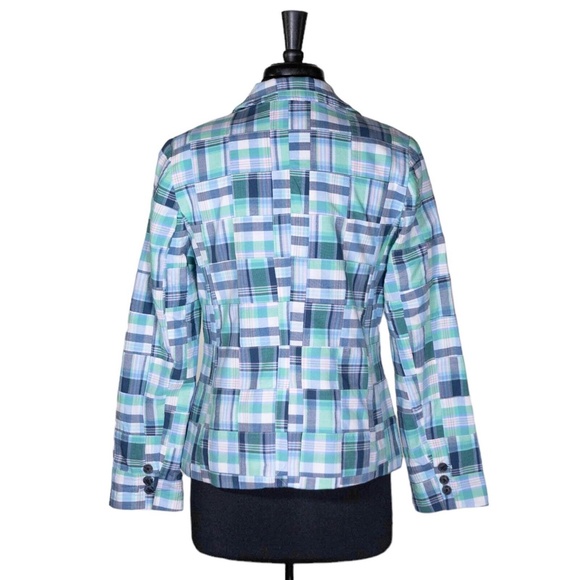 Talbot's Womens Blazer Green Blue Plaid Check Two Button Lined Suit Jacket 8 NWT - Picture 2 of 10